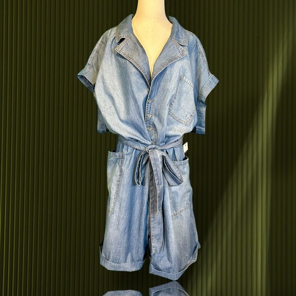NWT Eloquii Elements Chambray Blue Belted Denim Romper Plus Size 28 - Picture 4 of 16